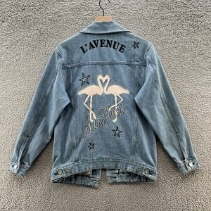 Etre Cecile Jacket Womens S Blue Jean Denim Embroidered Avenue Stars‎ Flamingos